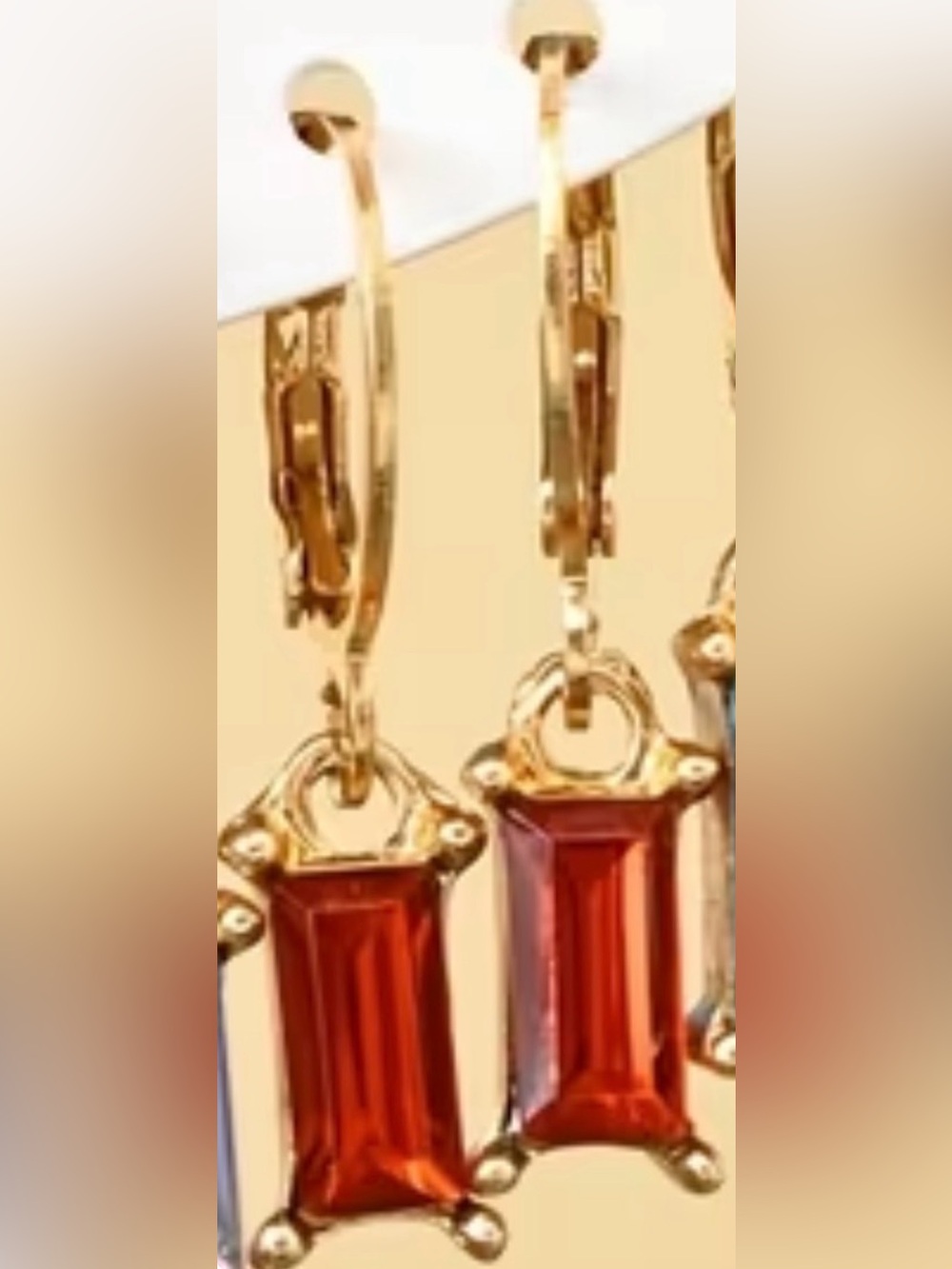 Gold Hoop Earrings with Red Gemstone Drop
